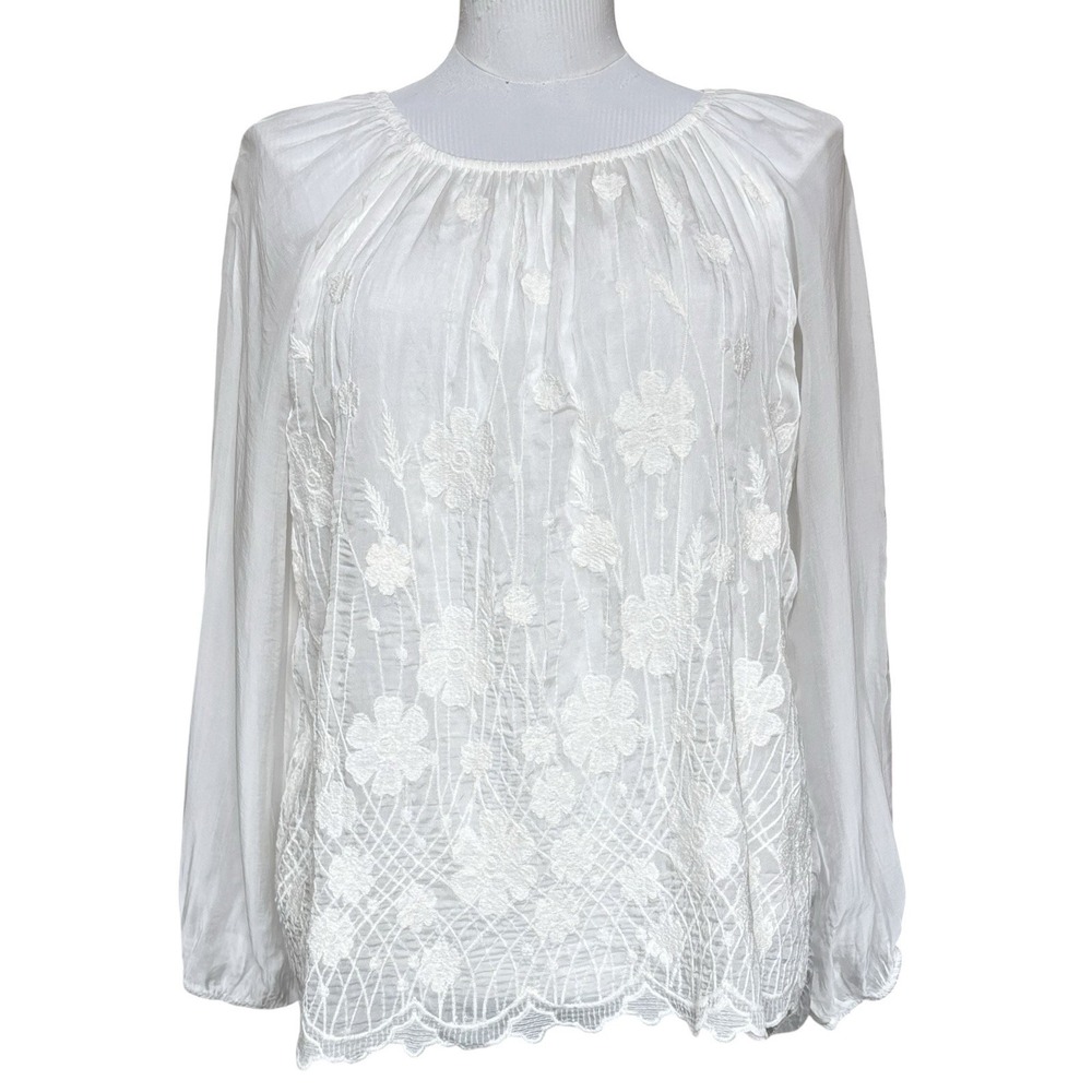 Viola Borghi Made in Italy Silk Blend Sheer Sleeve Lined Top Sz S ‎ Boho Peasant
